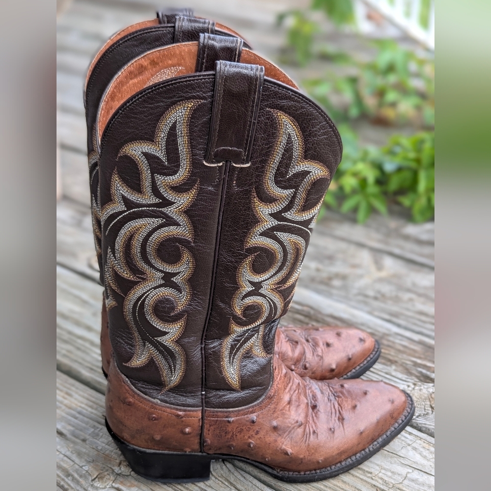 NOCONA Vintage Full Quill Brown Ostrich Exotic RoundToe Cowboy Boots Mens Size 7